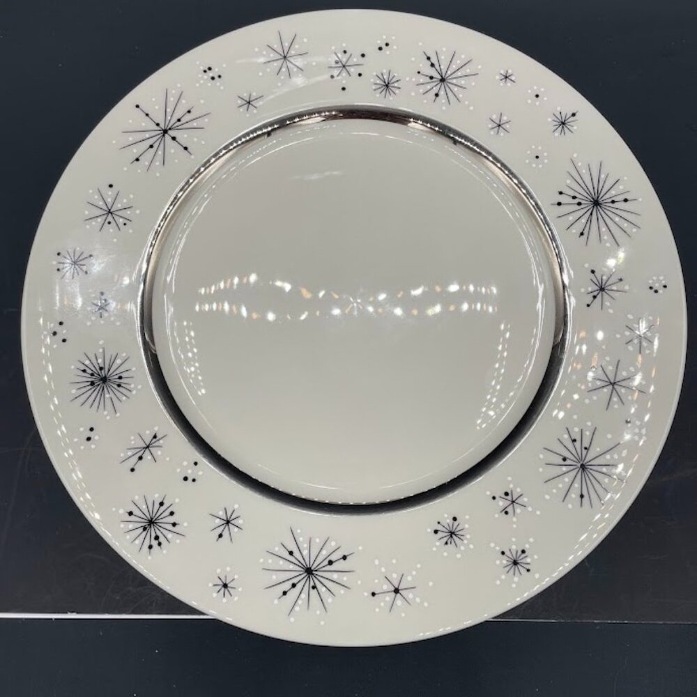 Fine Arts Fine China Romance of the Stars Dinner Plate Black White Atomic Star